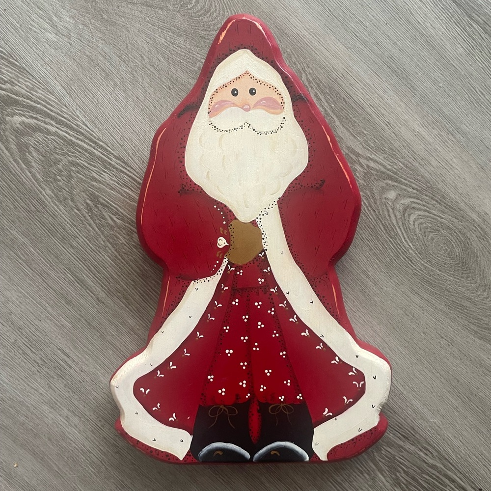 Vintage Folk Art Wood Handpainted Santa Claus Decoration Signed by Artist dkm 93